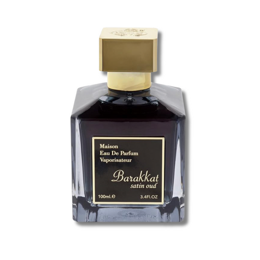 Barakkat Satin Oud Fragrance World inspired dupe by Satin Oud by Maison Francis Kurkdijan Missluxurious