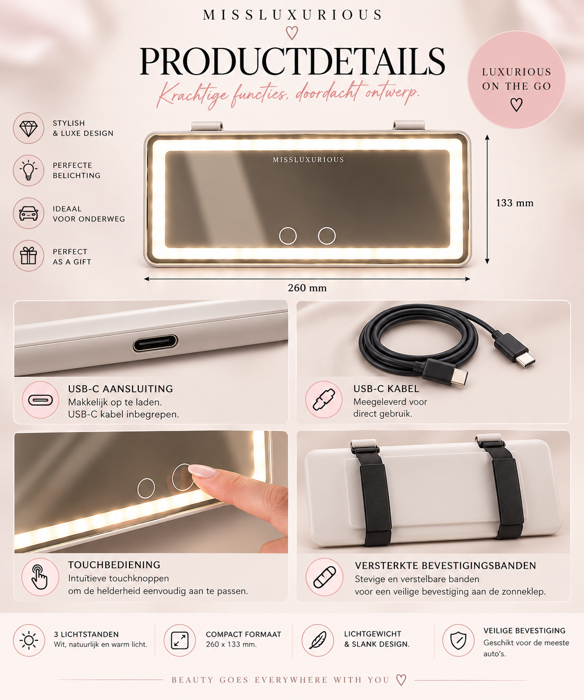 CarGlam Mirror - LED licht auto spiegel
