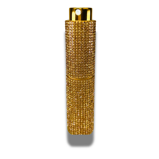 luxe tas verstuiver goud glitter Missluxurious travelspray.